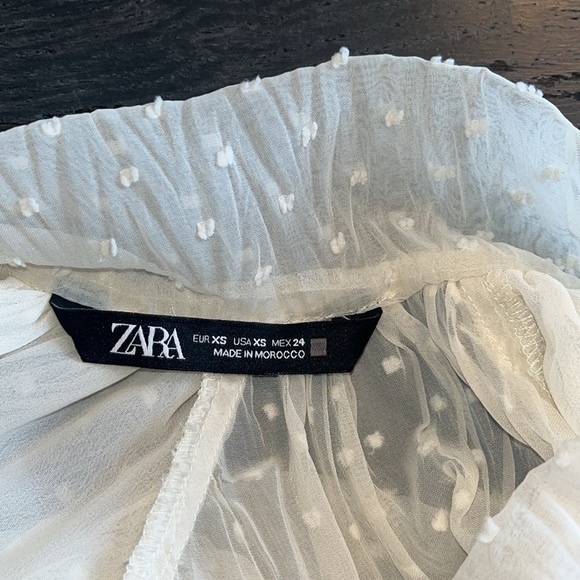 Zara Back Tie Dotted Chiffon Blouse Cream - Picture 7 of 11